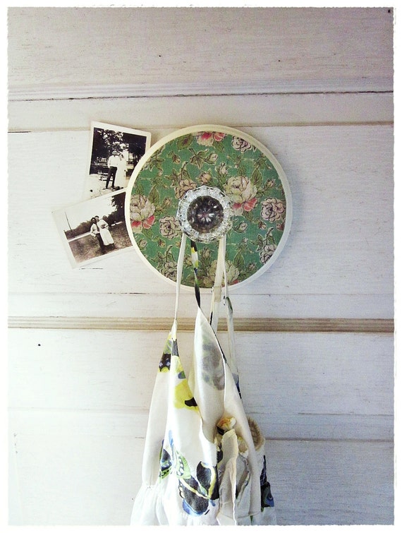 Cottage Chic Hook Repurposed Glass Knob Wall Hook Green