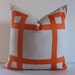 Natural Cotton Pillow - 22 inch - Decorative Pillow - Orange Ribbon embellishment - euro sham - tangerine tango - made to order