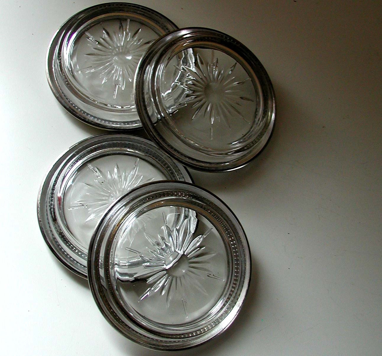 Silver Plated Glass Coasters with embossed design and pressed