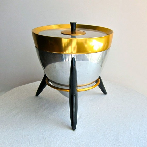 Vintage Aluminum Ice Bucket on Stand circa 1960