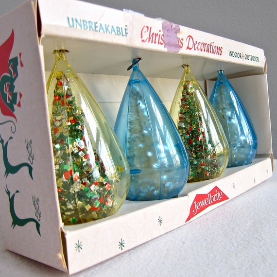 Vintage Christmas Ornaments with Bottle Brush Trees by Jewel