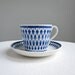 Upsala Ekeby Gefle Lillemor Breakfast Cup and Saucer in Blue and White, 1950s