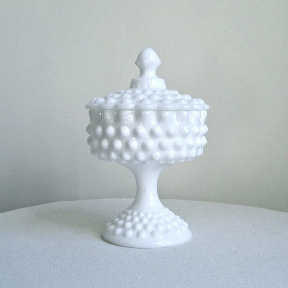 Reserved Fenton Hobnail Milk Glass Footed Candy Dish 1950s 3454