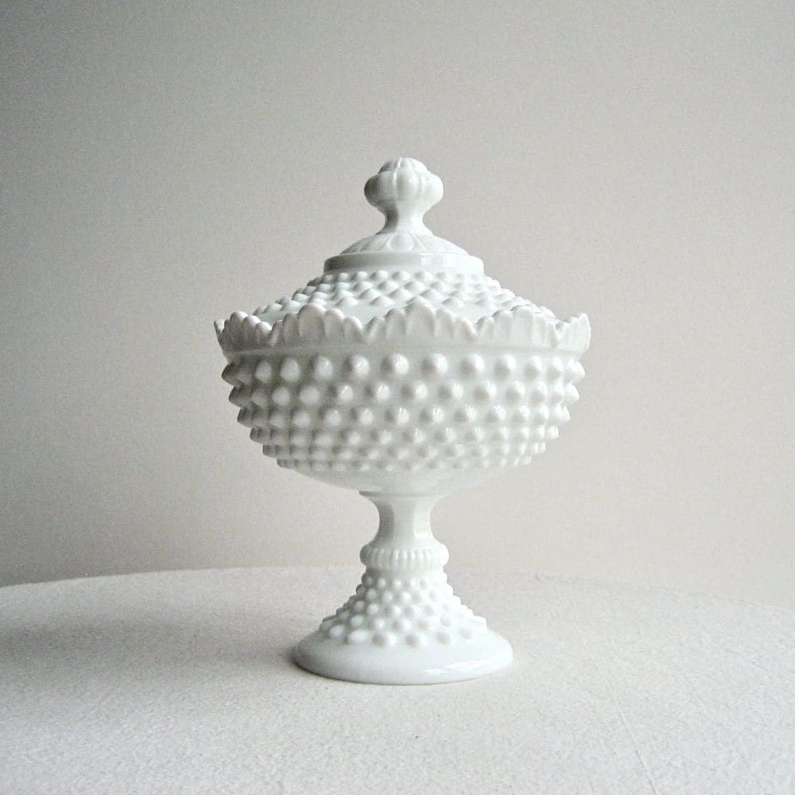 Fenton Hobnail Milk Glass Footed Candy Dish