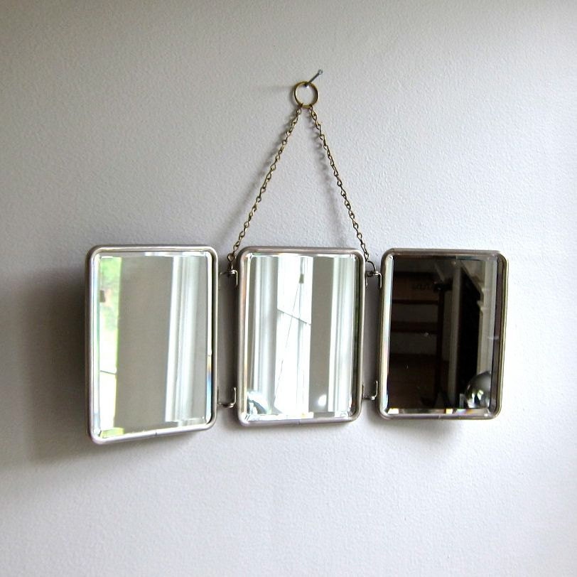 Folding Travel Mirror for Hanging with Nickel Plated Brass