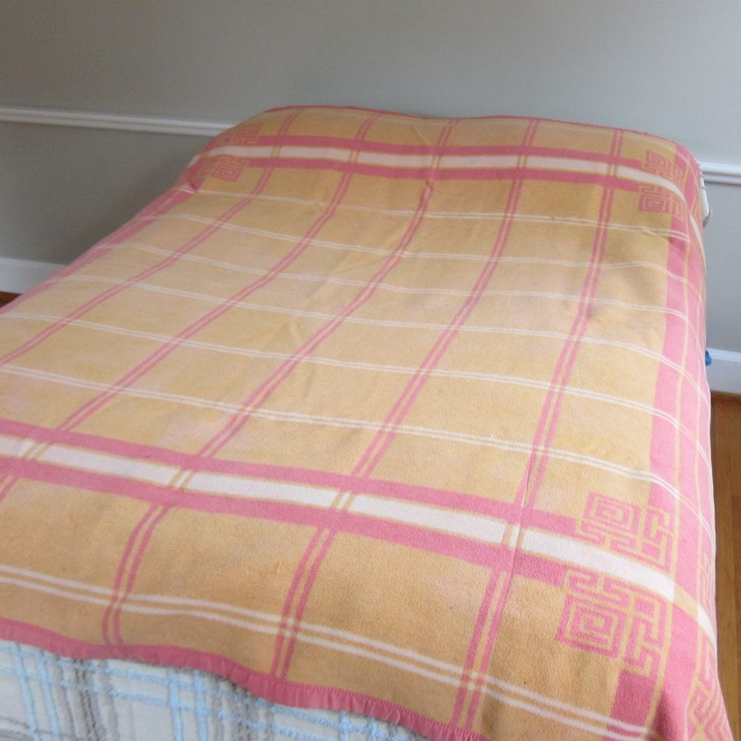 Vintage Cotton Camp Blanket by Esmond Pink and Orange