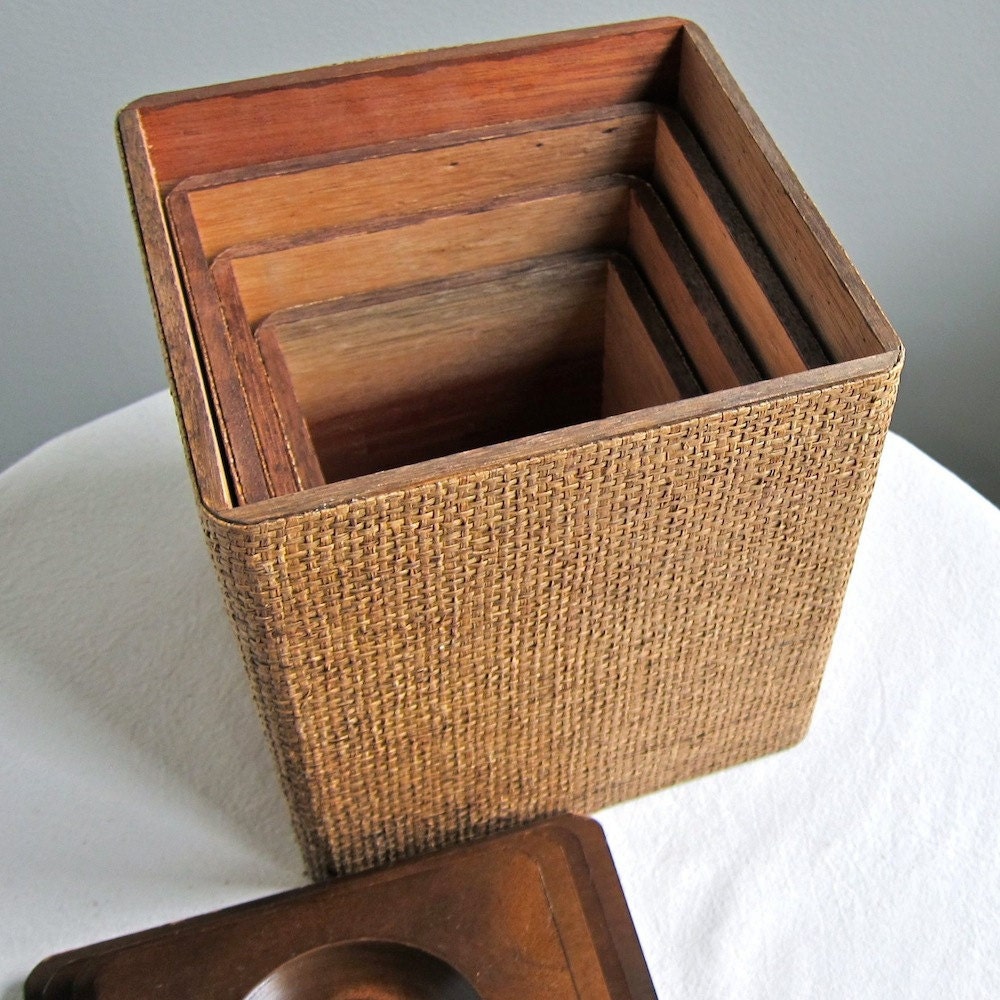 Holmar Grass Cloth Covered Wood Kitchen by BarkingSandsVintage