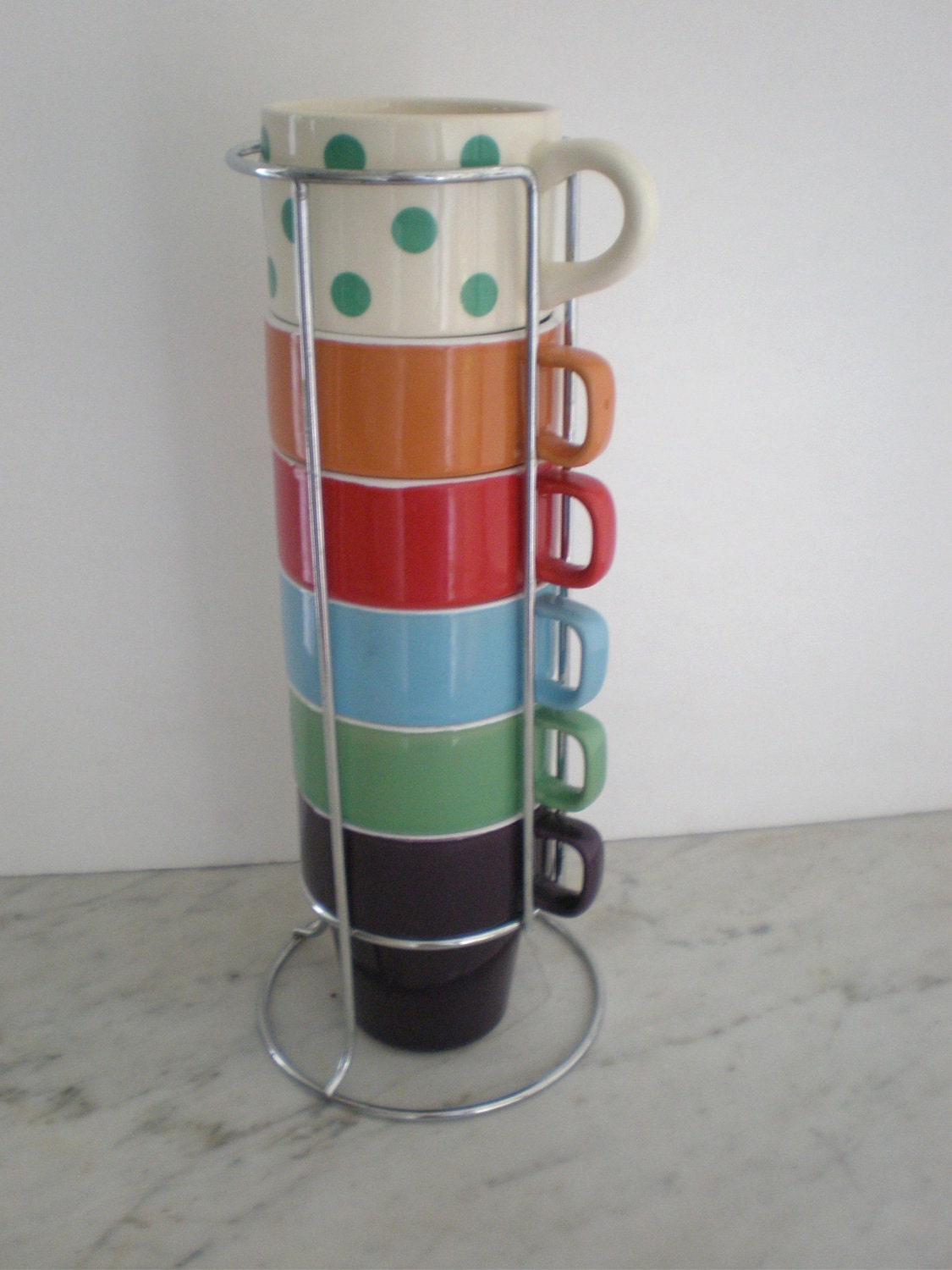 Viintage Enamel Stove Top Percolator and Set of 5 Colorful