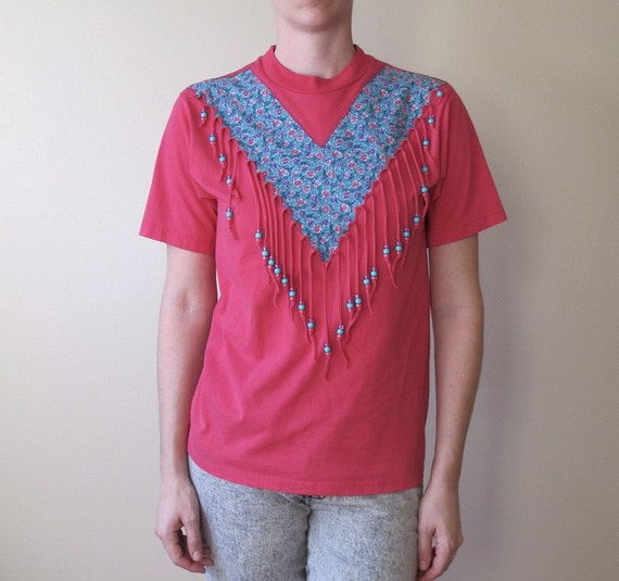 Vintage '80s Homemade Beaded Fringe T Shirt by KFTvintage on Etsy