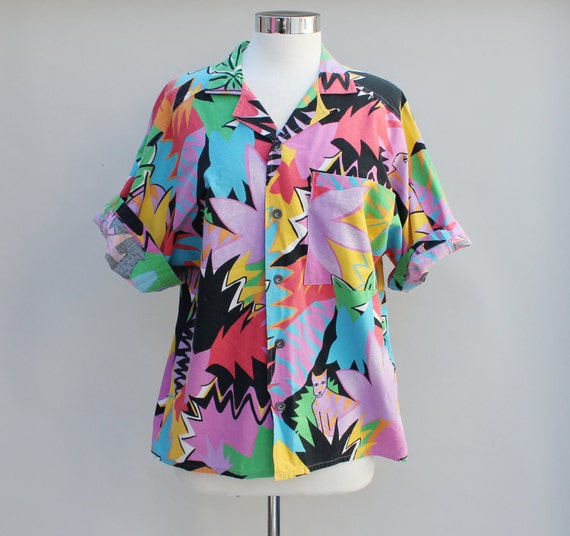 Oversized Tropical Print Shirt 80s LARGE by AttentionSpanVintage