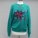 80s Vintage Teal Sweatshirt with Quilt Applique Design - LARGE