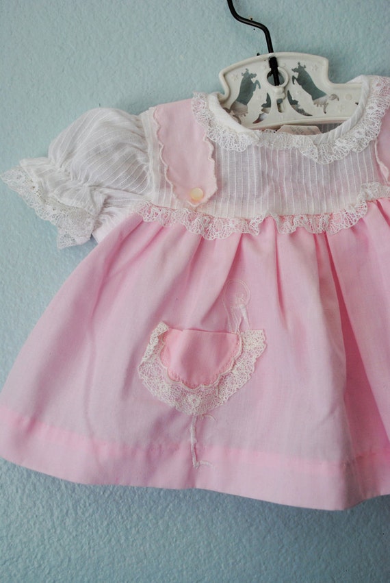 vintage newborn baby girl pink stork dress