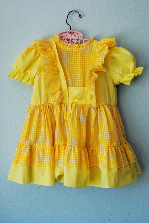 vintage girl yellow gingham dress