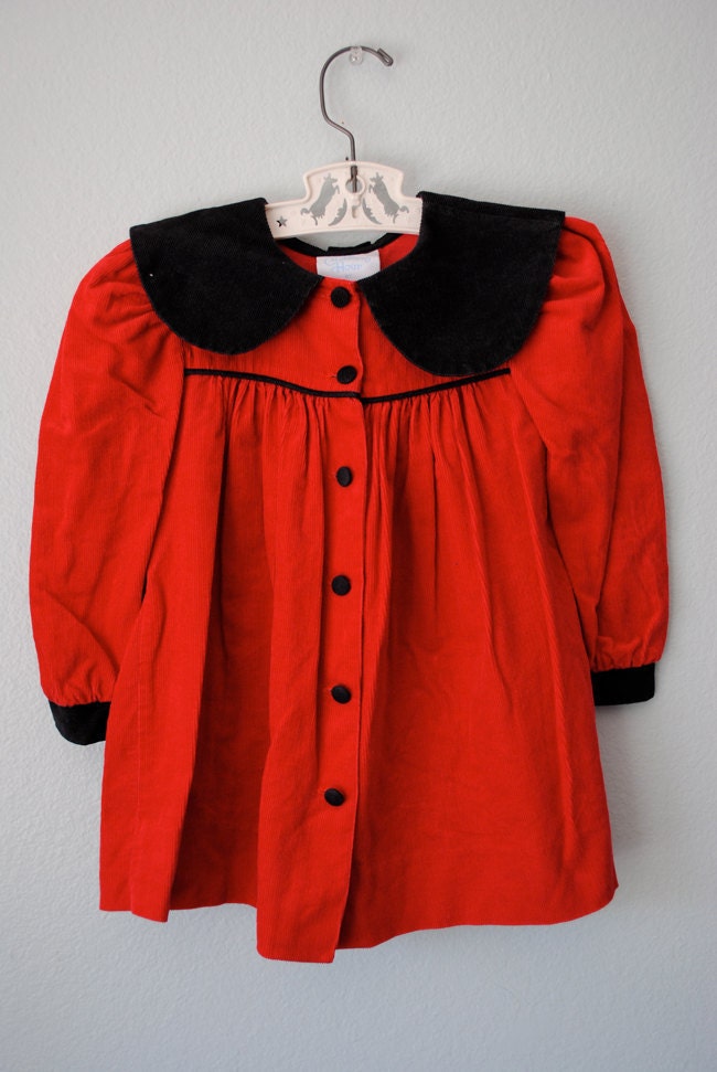 vintage toddler girl red and black dress 24 months by 3RingCircus