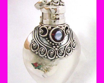 Sterling silver Heart Locket Prayer Box bottle Pendant with garnet January Birthstone PR8