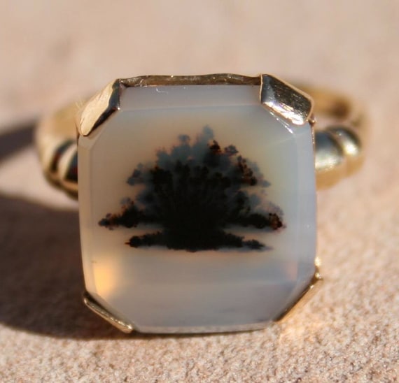 Antique 10k Gold Montana Agate Ring Size 5 1/2