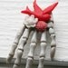 Skeleton Hand Brooch -Red Sparrow with Pink and White Flowers SALE