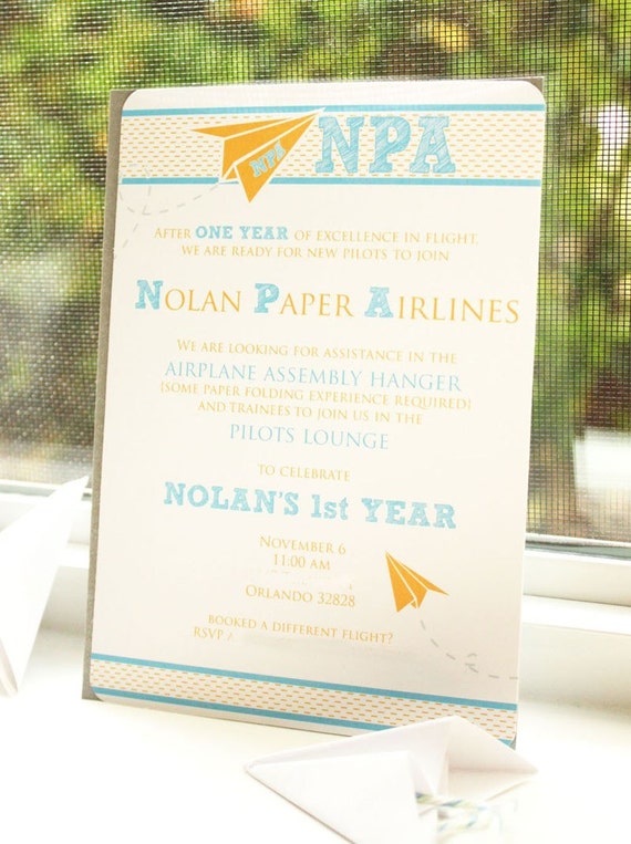 Items similar to Paper Airplane Invitation Printable on Etsy
