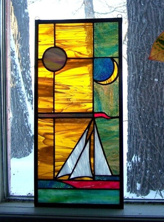 Pattern for Stained Glass Sailboat Day and Night