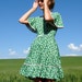 50s Ditsy Green Full Skirt Prairie Dress xs s m