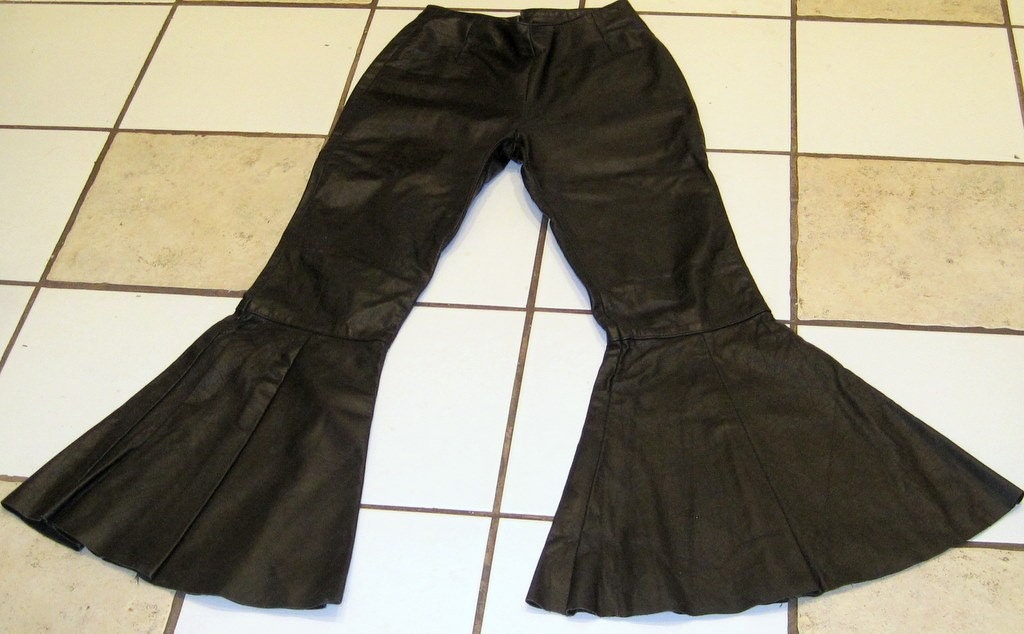Exaggerated Bell Bottom Leather Pants GENUINE LEATHER READY