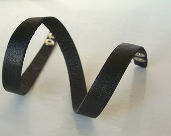Black Leather Narrow Double Wrap Bracelet