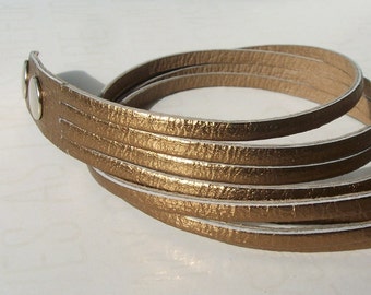 SALE Mini Sliced Bronze Leather Double Wrap Cuff Bracelet