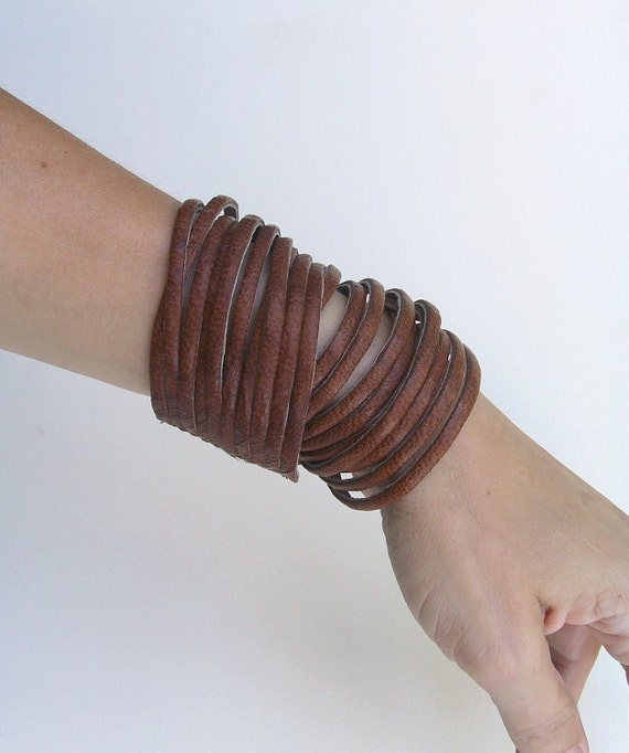 Brown Double Wrap Leather Cuff Bracelet