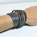 Mini Sliced Gray Silver Leather Double Wrap Cuff Bracelet