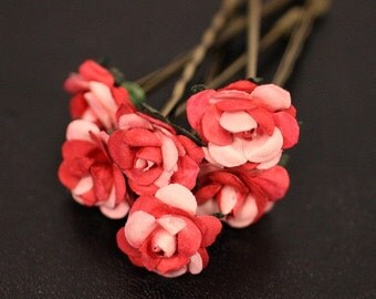 Bridal Hair Accessories, Wedding Hair Accessory, Bridesmaid Hair Flower, Pink Hair Flower, Brass Bobby Pin - Set of 6