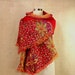 Joy of Flowers / Red Warm Shawl Cowl Wrap / Wool Woven Stole / Eco / Hand Embroidery Flowers
