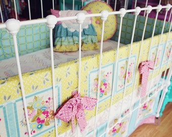 Baby Girl Nursery Bedding - Crib Set "Square Dance Dream "