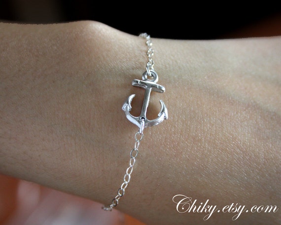 Items similar to Sideways anchor bracelet in SILVER - sailors anchor ...