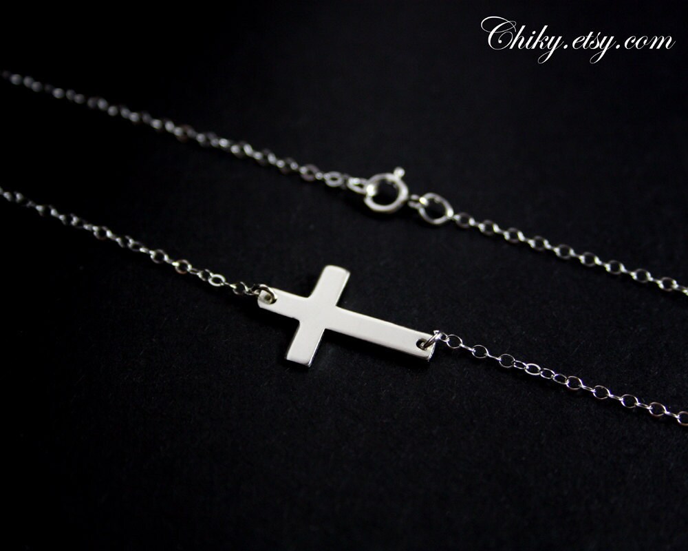Sideways cross necklace horizontal cross necklace by chiky on Etsy