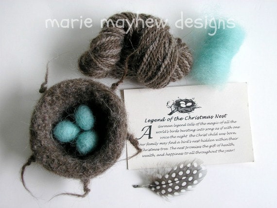 KIT-PATTERN. A Knit & Felt Wool Nest Ornament Pattern and Kit by woollysomething