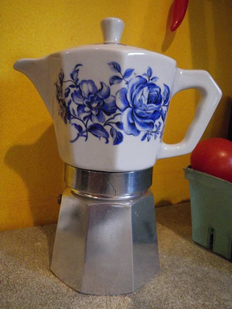 Italian Blue and White Espresso Stove Top Coffee Maker Ceramic
