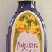 Exquisite original antique Bacorn's NARCISSUS Toilet Water perfume. Deep purple, fully embossed, orig label, glass stopper.