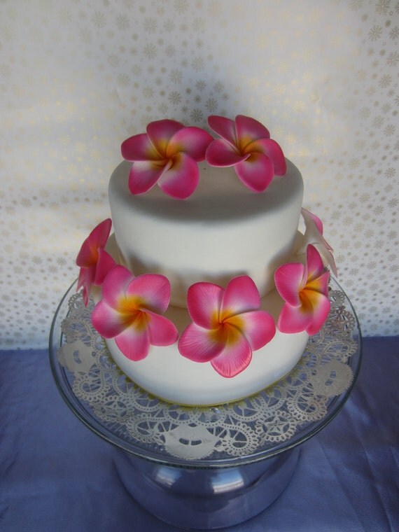 edible sugar plumeria flowers pink and yellow set by sweetbouquet