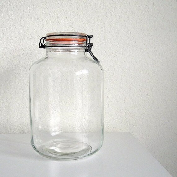 vintage huge clear glass jar made in italy