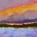 painting, maine lake at sunset, with lilac and pink clouds