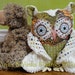 LAST ONE - whoot whoot Plush Good Luck Owl Friend cotton FABRICs and cream chenille Brown Floral Explosion