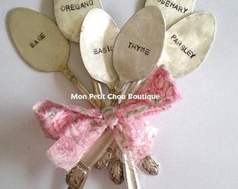 Spoon Garden Markers - ITALIAN HERB - 6 PC Set - Stamped Silverware, Garden Gift