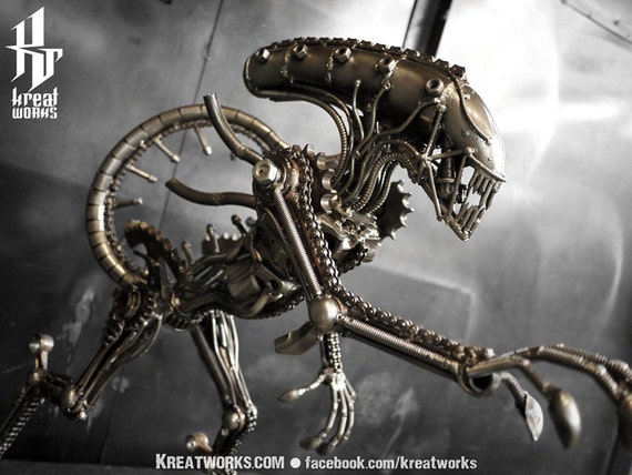 Metal Sculpture - Recycled Metal Standing Monster : Tail up (Medium item) by Kreatworks steampunk buy now online