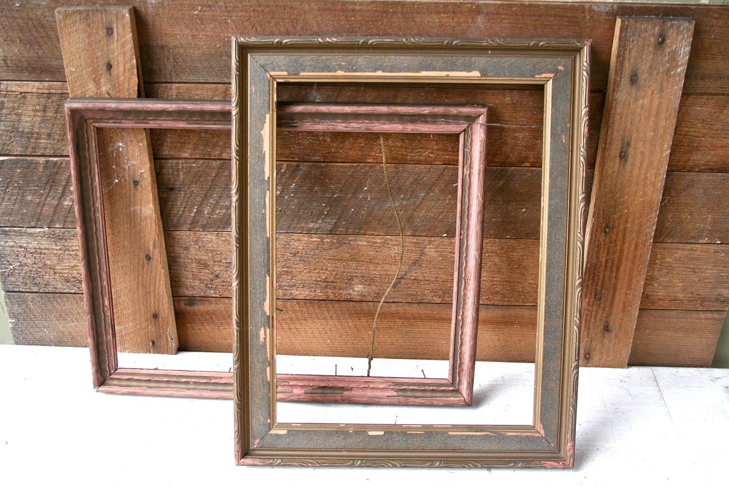 Two Antique Wood Frames Rustic Home Decor