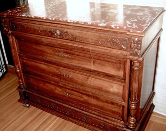1880s French ANTIQUE LOUIS XVI European Walnut Chest Of Drawers