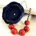 Beaded Flower Necklace- Red Coral with Navy Bloom- last one