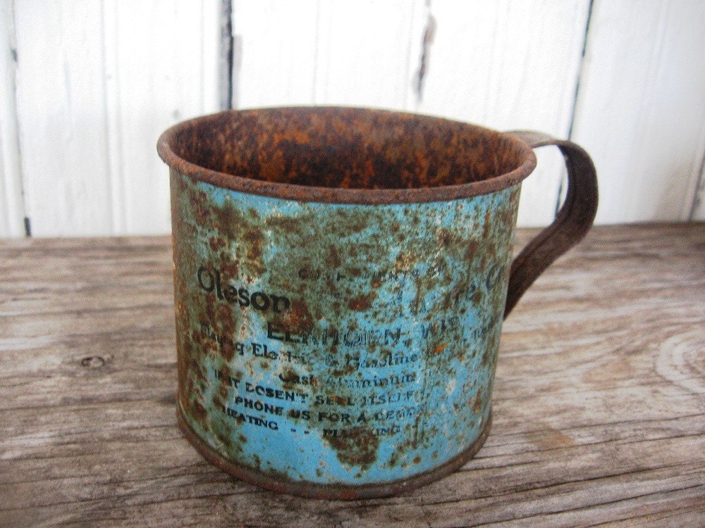 Vintage Tin Cup by timewashed on Etsy