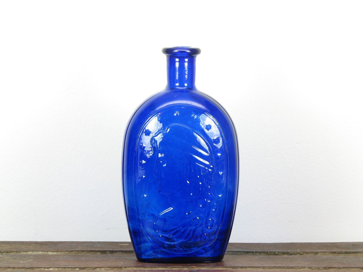 Vintage Cobalt Blue Glass Bottle With Eagle Insignia 3124