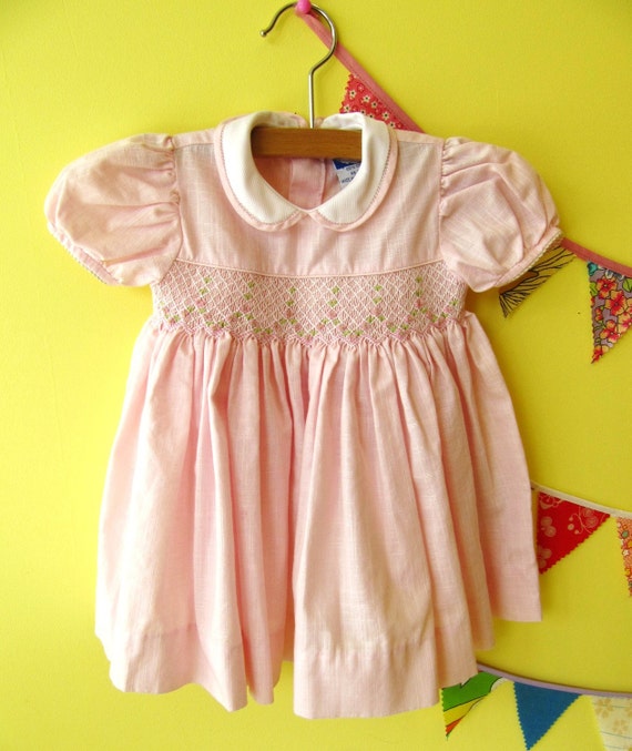 SALE Pretty Pink Vintage Baby Dress And Bloomers