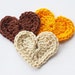 Crochet hearts appliques scrapbooking yellow coffee brown beige embellishment harvest